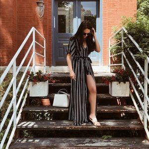 Navy Striped Maxi Dress w/ Shorts